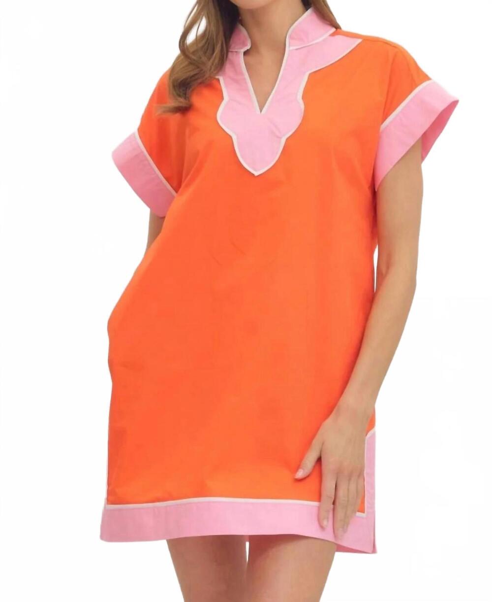 NEW ENTRO scallop contrast mini dress in orange
